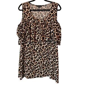 Slimky Brand Leopard Print Sleeveless Ruffle Tunic Dress Poly/Spandex 1X